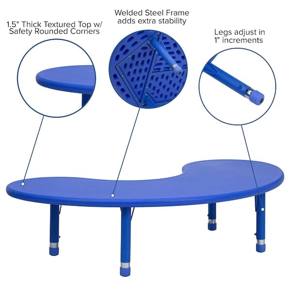 Adjustable Height Kids Activity Table, Half-Moon Blue Plastic Table