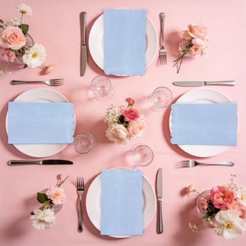 36 Pcs Light Blue Paper Napkins with Scalloped Trim - 2-Ply Guest Napkins