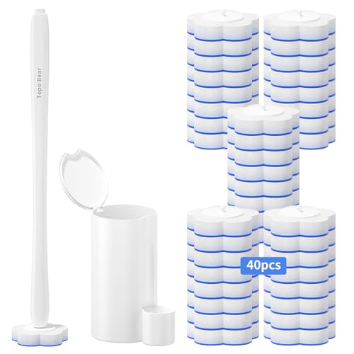 Disposable Toilet Bowl Cleaner Wand Set with 40 Refill Heads & Caddy