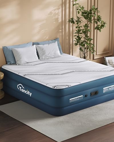 Queen Air Mattress with Built-in Pump, 20" Extra High, Foam Topper