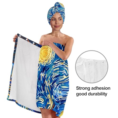 Starry Night Spa Bath Wrap Towel Set with Hair Turban (Blue & Yellow)