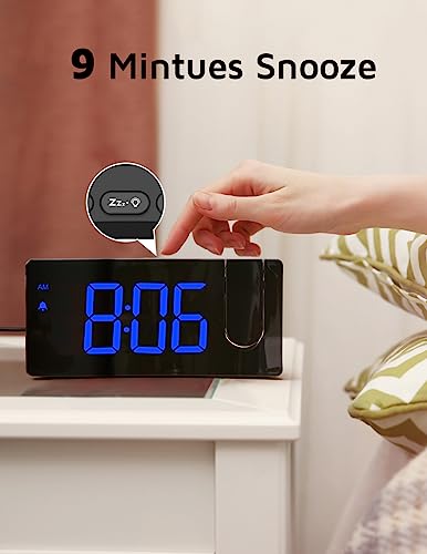 Digital Projection Alarm Clock with Curved Blue LED Display & USB Charger