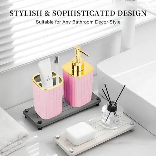 2-Piece Pink Bathroom Accessory Set with Soap Dispenser & Toothbrush Holder