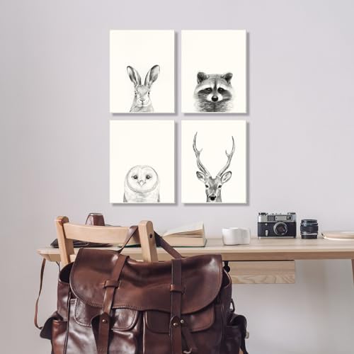 Midnight Black Framed Woodland Animals Portrait Set - 11 x 14 inch Giclée Wall Art