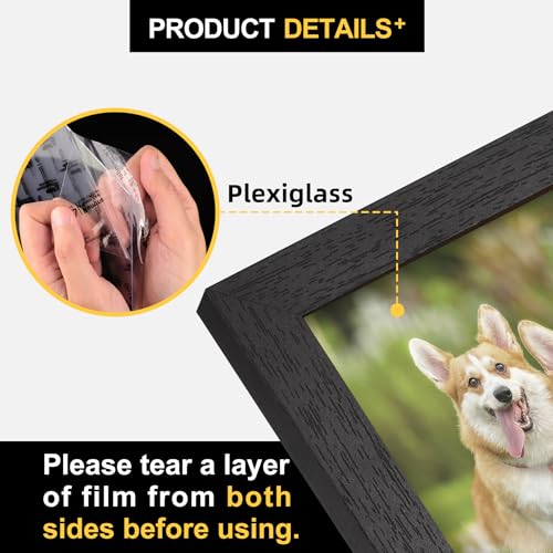 TOFOREVO Black Wood Grain 5x7 Picture Frame Set of 2 with Mat, Rustic Wall Decor