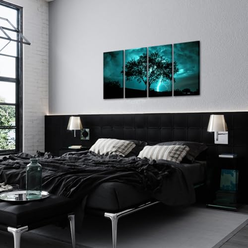 NutArtPic Teal 4-Piece Tree Canvas Wall Art 12x24 set of Framed Landscape Paintings