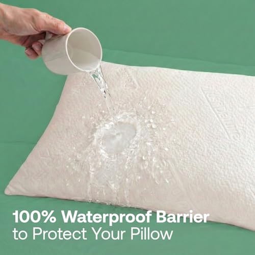 Waterproof Queen Pillow Protector Set - Bamboo Viscose Zippered Cover