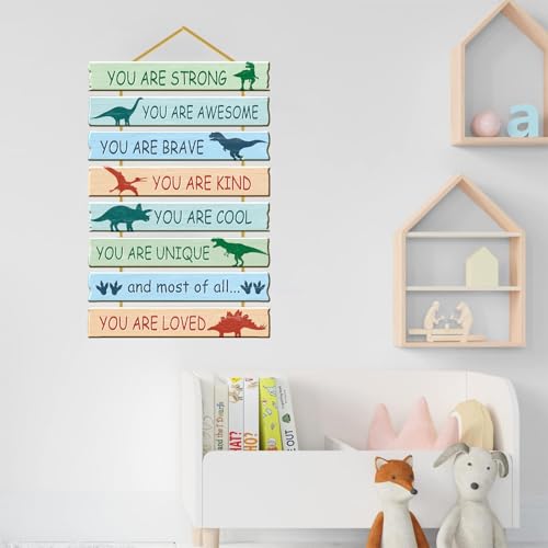 Dinosaur Wall Art for Boys Bedroom, 8-Piece MDF Hanging Nursery Decor