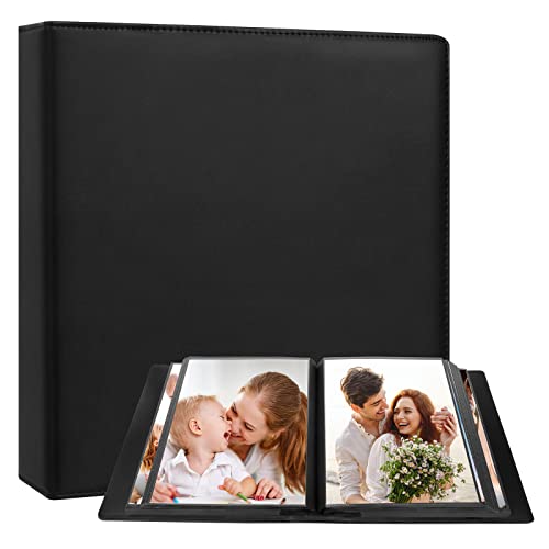 8x10 Photo Album, 168-Capacity Leather Memory Book with Clear Pockets