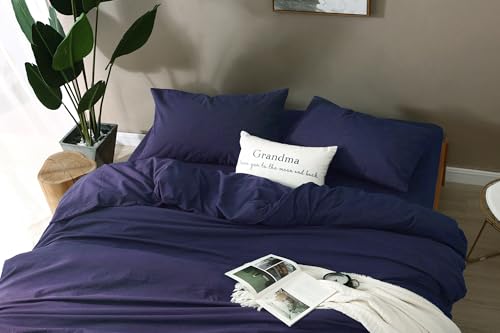 Washed Cotton Duvet Cover for 48x72 Weighted Blanket - Navy Blue