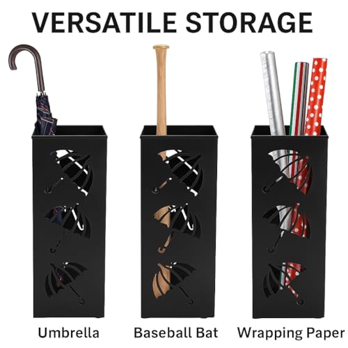 Modern Square Metal Umbrella Stand for Entryway, 16.5-Inch Tall, Black