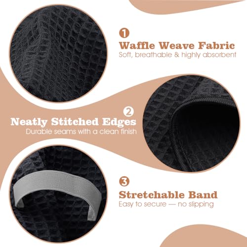 Black Microfiber Hair Towel Wrap 40" x 26.5" - Fast Drying, Curly & Thick Hair, Elastic Strap