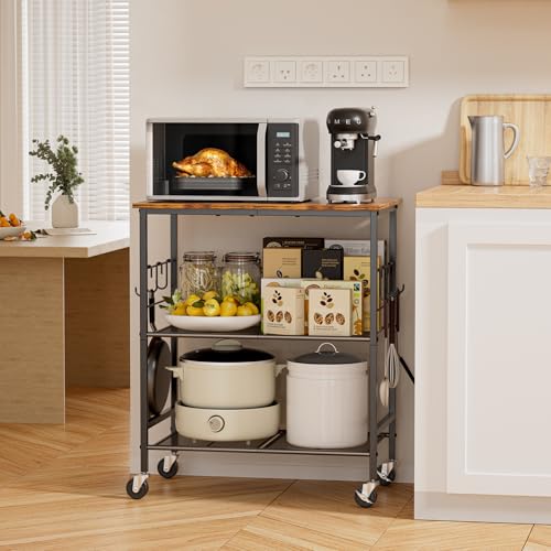 3-Tier Rolling Microwave Cart with Storage, Small Kitchen Island on Wheels