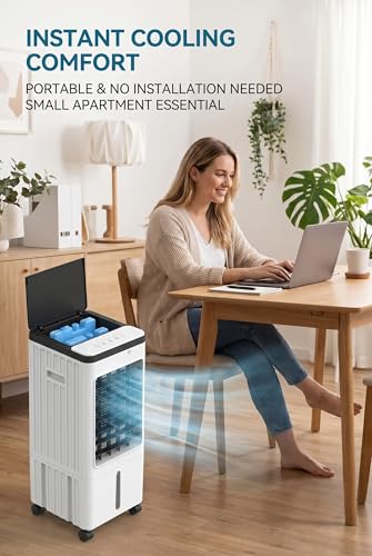 Portable Evaporative Swamp Cooler 3-in-1 Tower Fan with Remote and Ice Packs