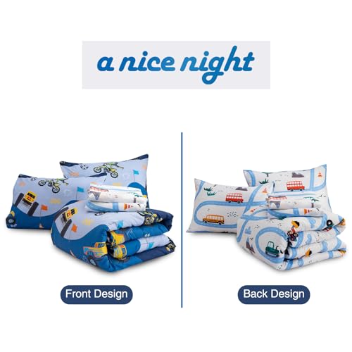 5-Piece Kids Construction Car Comforter Set - Twin Size Bed in a Bag