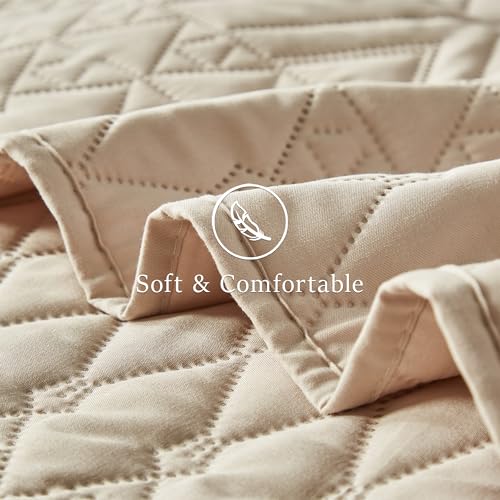 Lightweight Microfiber Quilt Bedding Set - Beige Full/Queen Coverlet 3-Piece