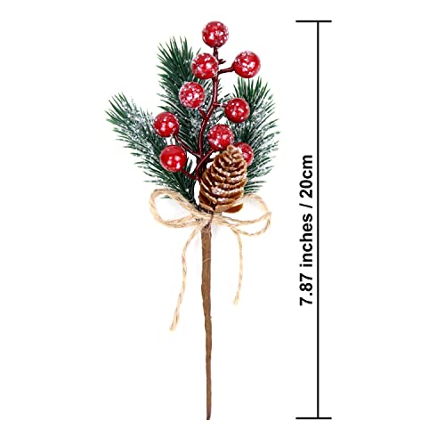 10-Pack Glitter Christmas Berry Picks with Pine Branches and Cones for Wreaths & Decor