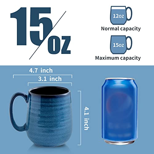 HASENSE Navy Coffee Mugs Set of 4, 15oz Porcelain Cups with Handle, Microwave Safe