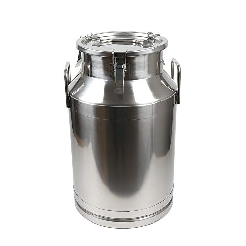 40L Stainless Steel Milk Can with Sealed Lid, Anti-Leak Ring, Handles - LOYALHEARTDY