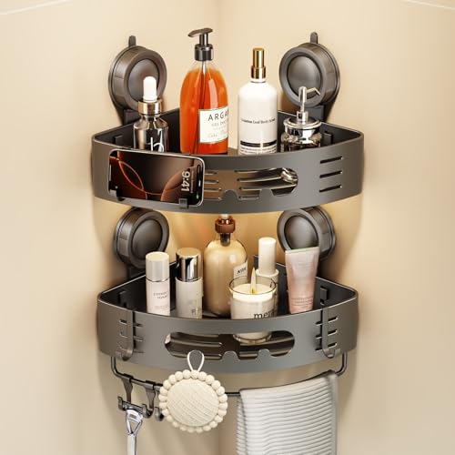 2-Pack Corner Shower Caddy with Suction Cup - Rust-Proof Aluminum Organizer