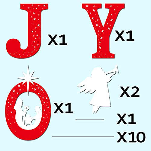 Mishunyus JOY Nativity Yard Signs - Red & White Outdoor Christmas Decor with Stakes (5 pcs)