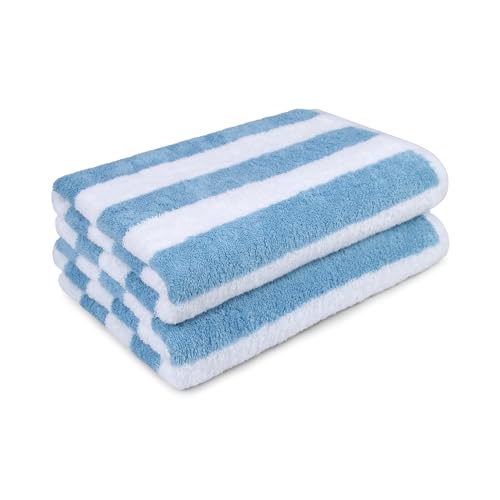 Large 30x60 Cabana Stripe Beach Towels, 100% Cotton, 2-Pack - Sky Blue