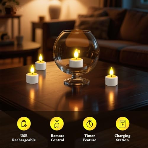 Rechargeable Tea Lights with Remote & Timer - Flameless LED Candles, Eco-Friendly, Battery-Free, 6 Pack