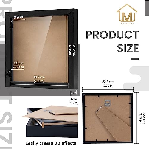 8x8 Square Shadow Box Picture Frames, Set of 3, Wood Deep Display Case