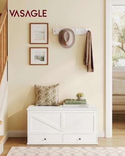 Farmhouse Storage Bench with 2 Fabric Drawers and Safety Hinged Lid