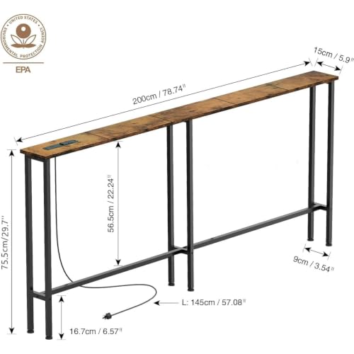 78-Inch Narrow Console Sofa Table with Built-in Power Outlets and USB Ports