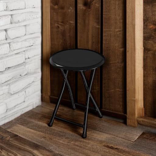 18-Inch Portable Folding Stool with Padded Seat, Black Steel Counter Stool