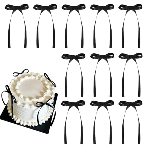 30 Pack Black Ribbon Bow Cake Toppers Handmade Polyester Bows for Party Decor