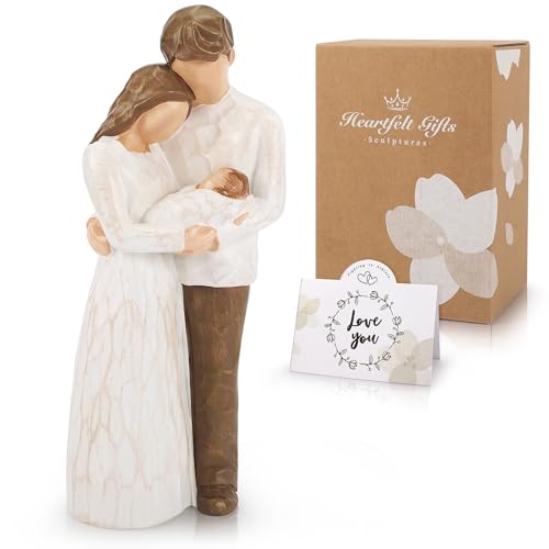 Family of Three Figurine for New Parents, Hand-Painted Resin Statue