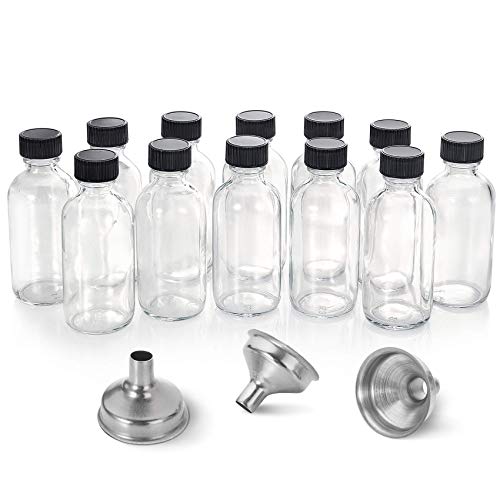 2 oz Clear Glass Boston Round Bottles with Leakproof Caps - 12 Pack