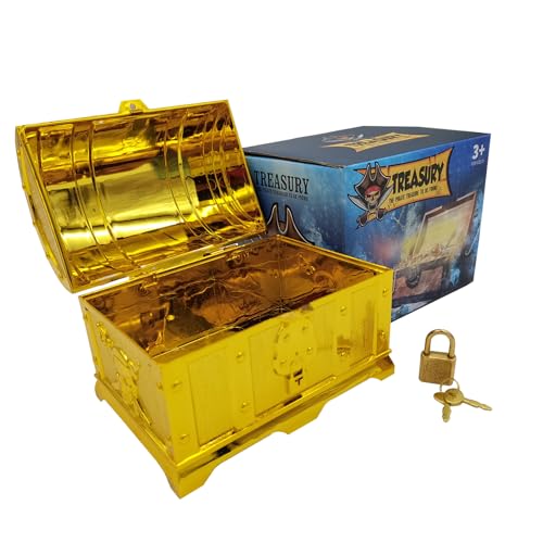 Kids Pirate Treasure Chest with Lock and Key - Gold Plastic Storage Box