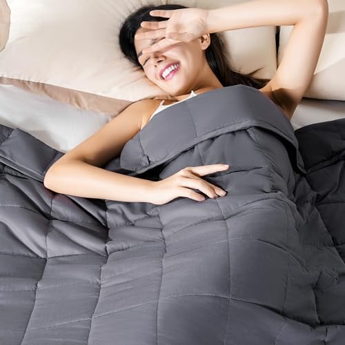 Cooling Weighted Blanket for Adults - Queen Size 60"x80" 20 lbs, Soft Cotton, Breathable, Washable, Dark Grey