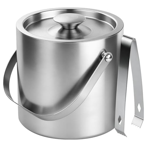 3L Double-Wall Stainless Steel Ice Bucket with Lid & Tongs for Parties