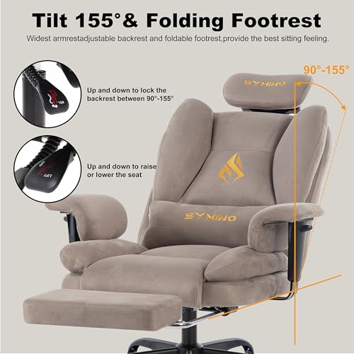Ergonomic Fabric Gaming Chair with Footrest and 150° Recline, Light Coffee