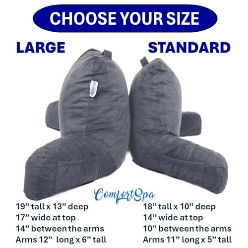 Deluxe Reading Pillow with Arms and Pockets for Bed - Large Grey