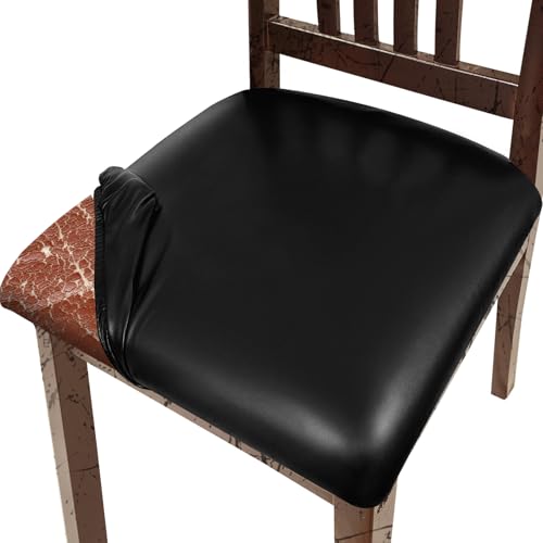 Waterproof PU Leather Dining Chair Seat Covers Set of 4 - Black