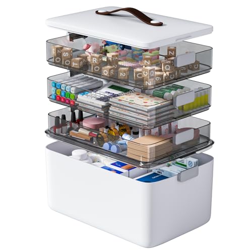 4-Tier Portable Medicine Storage Organizer with Removable Trays and Handle