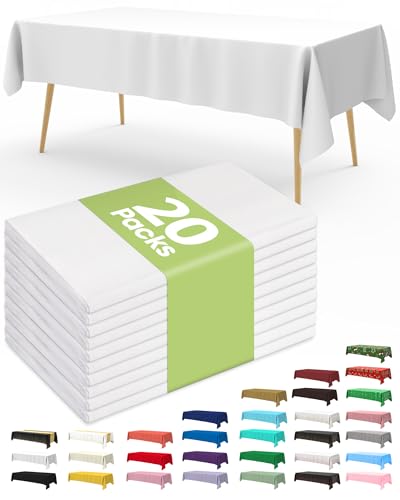 Disposable Plastic Tablecloths 20-Pack, 54x108 Inch White Rectangle Covers