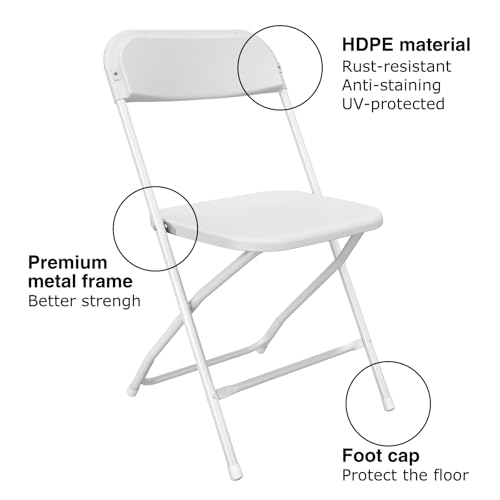 Set of 10 White Folding Chairs, Portable Steel Frame Event Seating