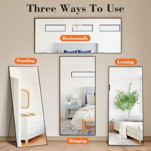 Full Length Standing Mirror - 56" x 15" Black Aluminum Frame Floor Mirror