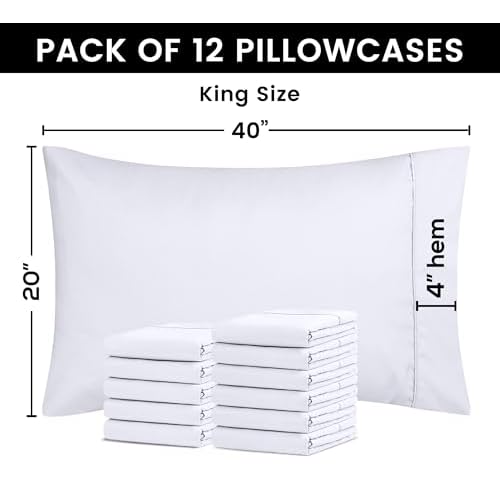 Utopia Bedding King Pillow Cases - 12 Pack - Envelope Closure - Soft Brushed Microfiber Fabric - Shrinkage and Fade Resistant Pillow Covers King Size 20 X 40 Inches (King, White)