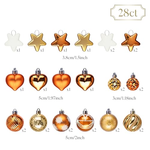 28-Piece Shatterproof Fall Tree Ornaments Set - Orange & Gold Autumn Decor