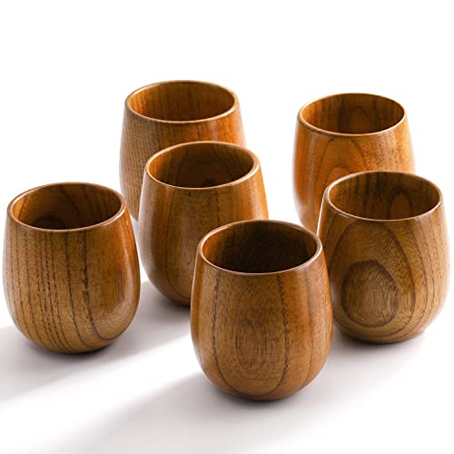 Hiceeden 6 Pack Wooden Japanese Tea Cups 5oz Natural Jujube Wood Handcrafted Drinkware