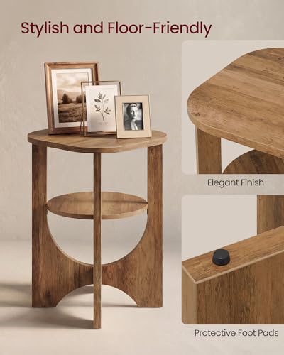 2-Tier Small End Table, Mid-Century Modern Accent Nightstand with Shelf