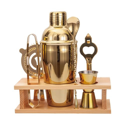 JNWINOG Gold Cocktail Shaker Set 7-Piece Bartending Kit, 18.6oz Professional Bar Tools