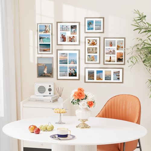Vittanly 8x20 Collage Picture Frame Light Taupe Holds 4 Photos with Mat